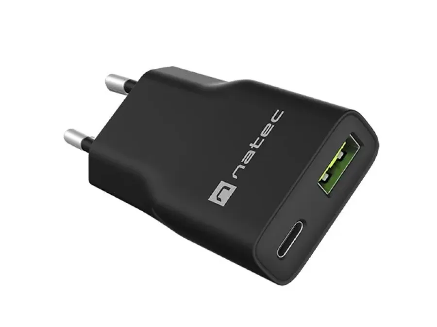 Incarcator Natec Ribera GaN Slim 20W USB-A USB-C Negru