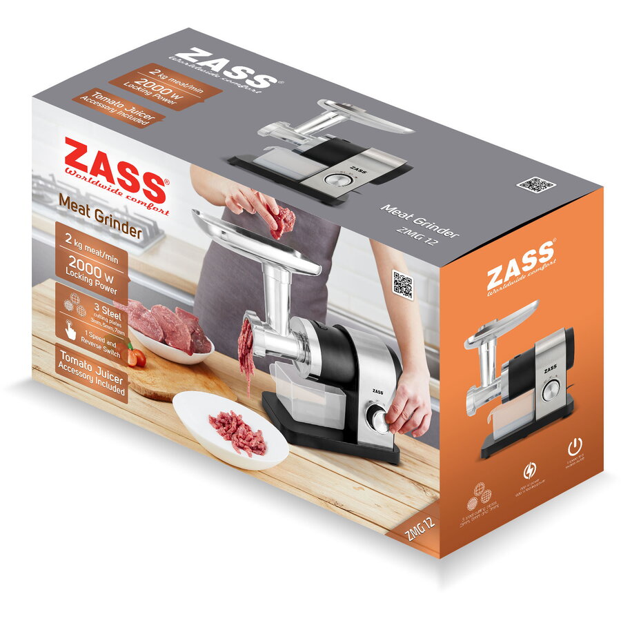 Mașina de Tocat Carne Zass ZMG 12 Putere Maximă 1800W Negru/Argintiu — imaginea 6