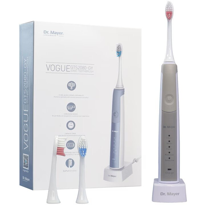 Periuta de Dinti Electrica GTS2080GY SONICA 2080 48 000pm/min 5 Moduri Autonomie180min Design Impermeabil Silentioasa 2 Capete Perii Gri