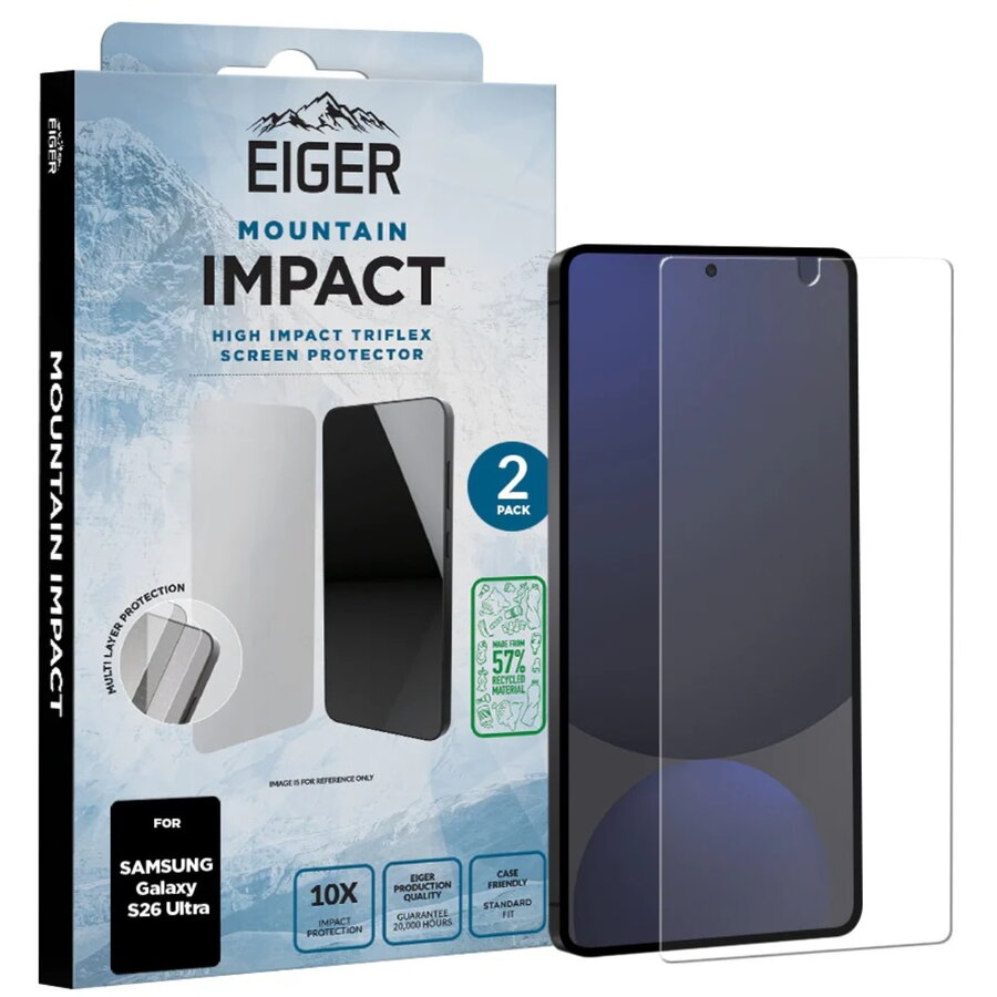 Pachet 2 Folii Protecție Eiger Mountain Impact GRS pentru Samsung Galaxy S26 Ultra Transparent