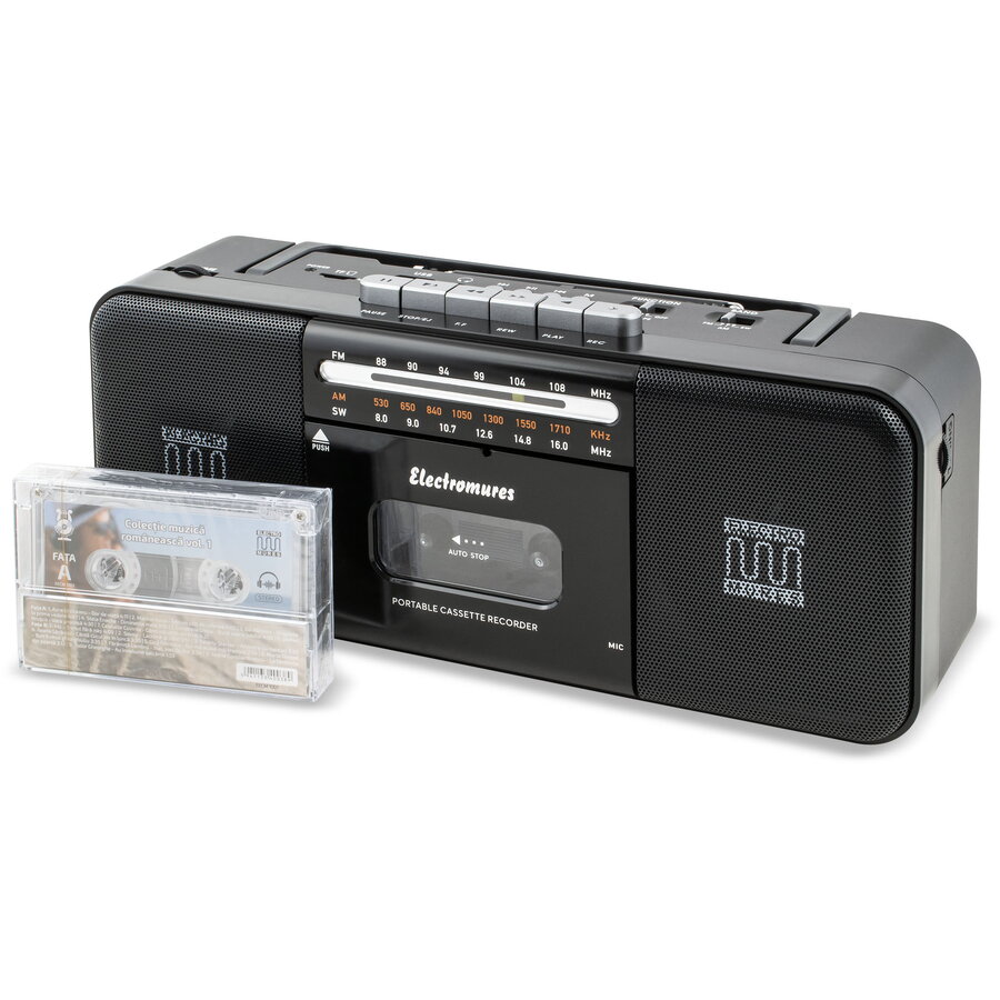 Difuzor Bluetooth ElectroMures EM 1010 cu Casetofon și Radio FM/AM/SW 5W Negru