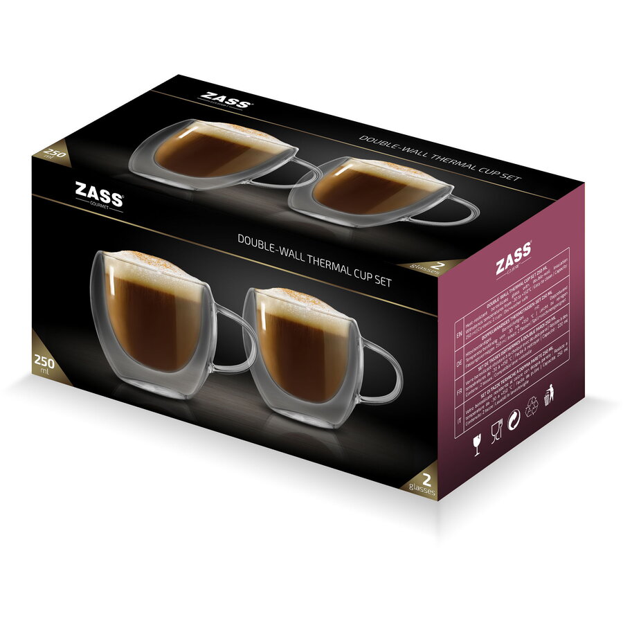 Set 2 Căni Termorezistente Zass Gourmet ZASS ZG-GC 02 Sticlă Borosilicată cu Perete Dublu 250ML Transparent
