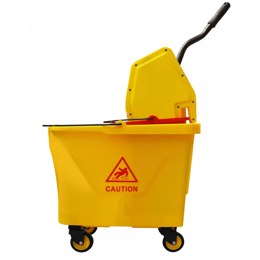 Carucior Curatenie 35L B-46 3 cu 2 Galeti Storcator Profesional din Plastic Rezistent Galben/Rosu