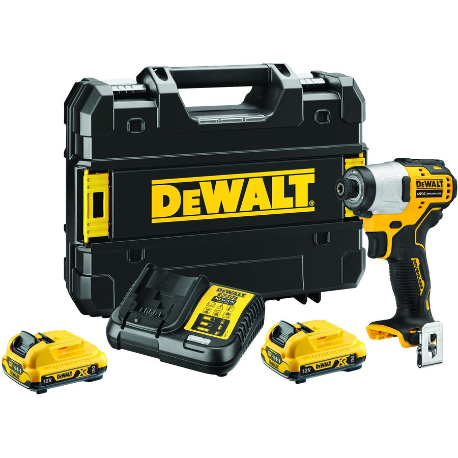 Masina de gaurit Cordless Impact Wrench DCF801D2 12 Volt 1/4 yellow/black 2x Li-ion batteries 2.0 Ah in T STAK box