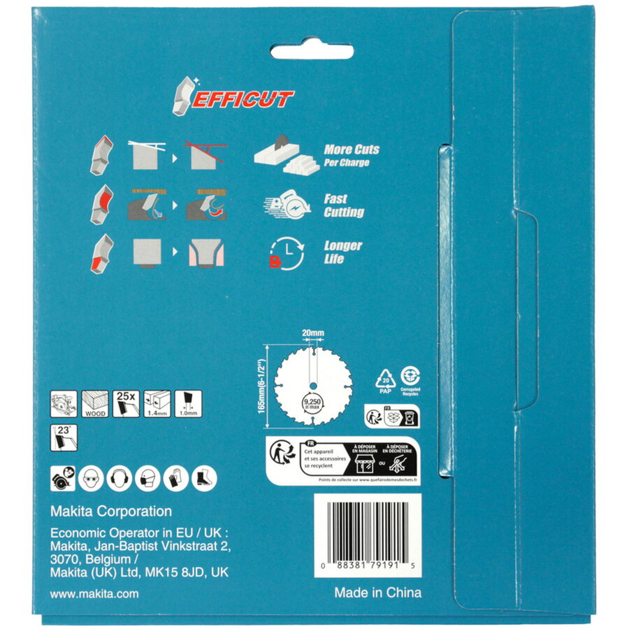 circular saw blade EFFICUT B-62985-2, O 165mm, 25 teeth, 2 pieces, 20mm bore, for cordless saws