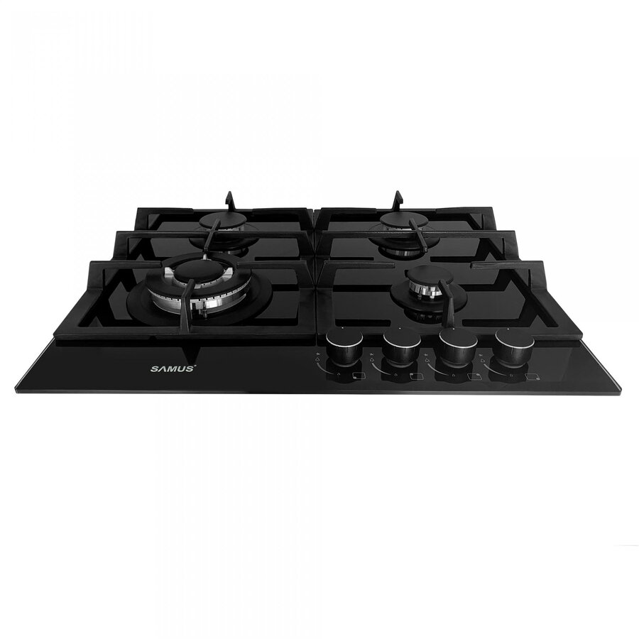 Plita Incorporabila pe Gaz Samus PSG-64SG1 4 Arzatoare Arzător Wok Aprindere Electrica Butoane Frontale Lățime 58CM Negru — imaginea 3