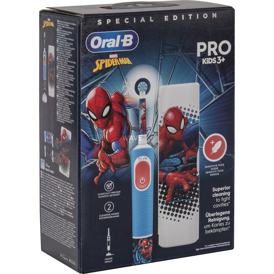 Vitality Pro 103 Kids Spiderman with Travel Case, Electric Toothbrush Blue/White