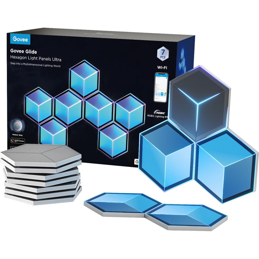Banda LED Glide Hexagon Light Panels Ultra 7-pack, LED light grey