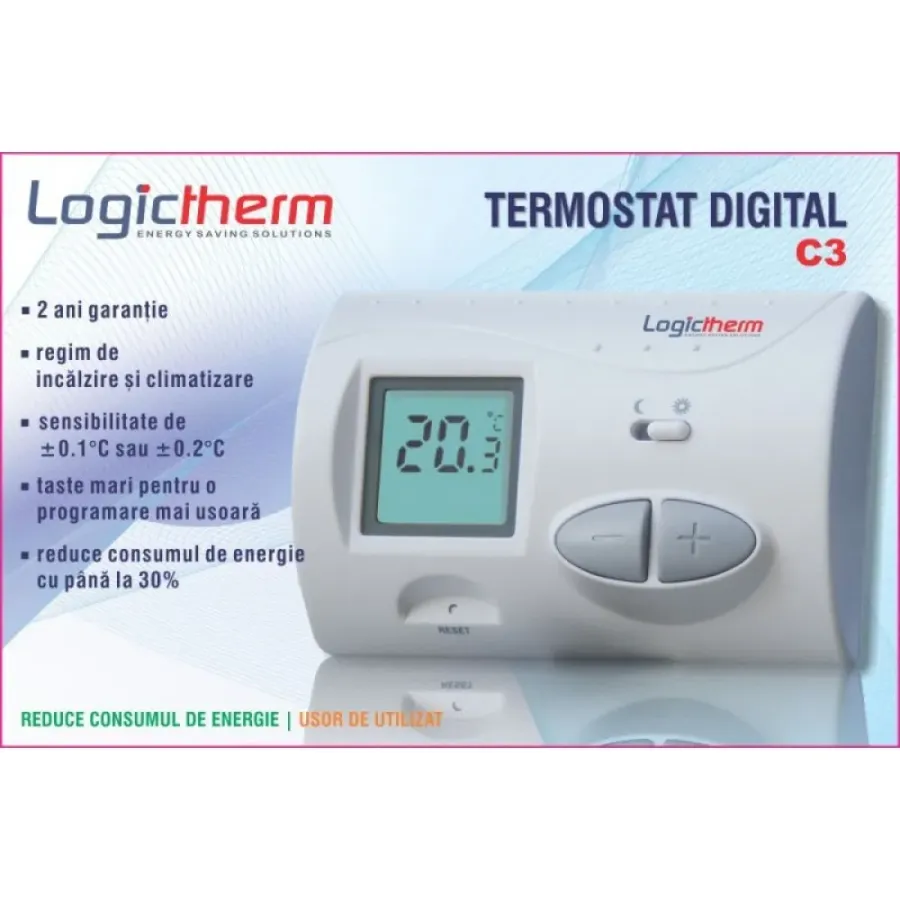 Termostat Ambiental cu Fir Logictherm C3 Alb — imaginea 2