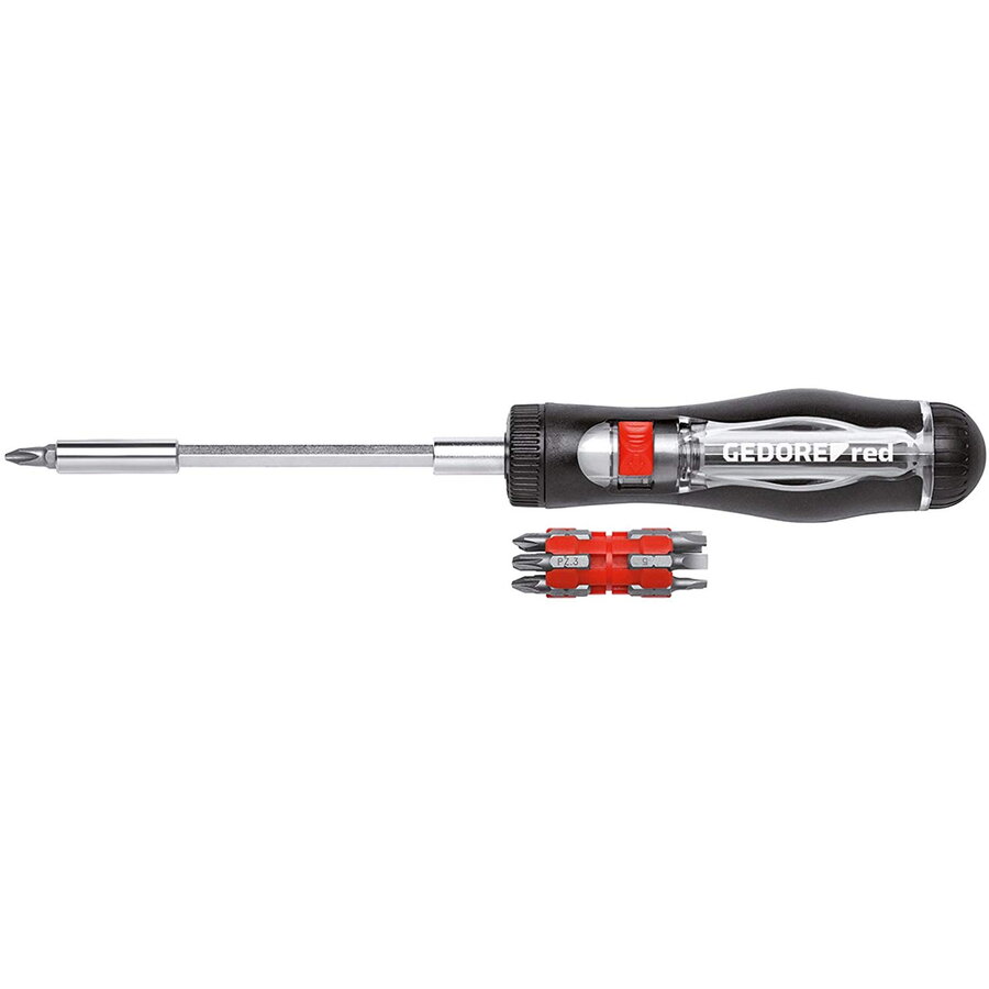 Red magazine ratchet screwdriver 13in1, 1/4 - black / red, with 13…