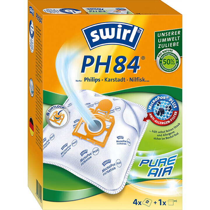 vacuum cleaner bags PH84 AirSpace MicroPor Plus Green (4 bags + 1 filter, for Philips, Nilfisk)