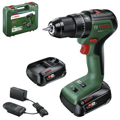 Bosch cordless impact drill UniversalImpact 18V-60 + SET (green/black, 2x Li-ion battery 2.0Ah, case + 51-piece accessories, POWER FOR ALL ALLIANCE)