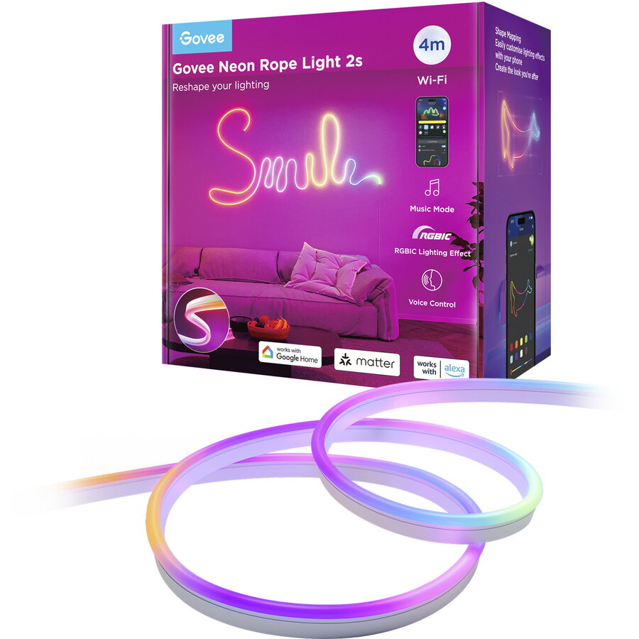 Banda LED Neon Strip Light, LED strip white, 4 meters, black