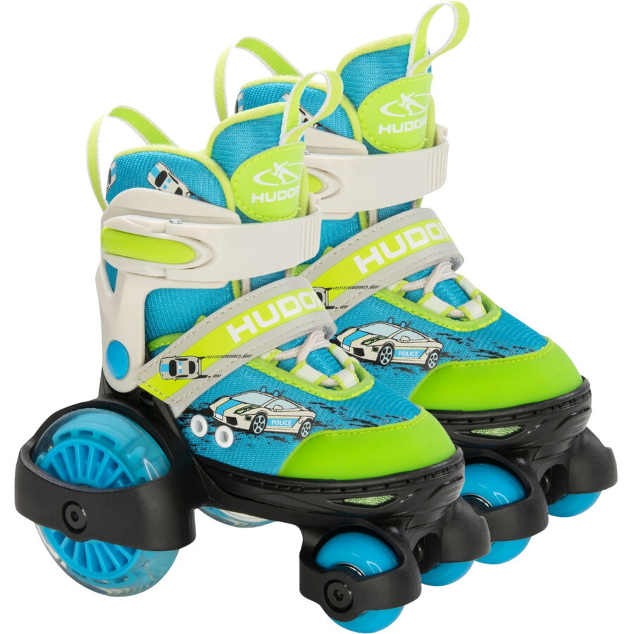 Hudora My First Quad LED Roller Skates Size 30-33, Green/Blue Roller Skates with LED Lighting