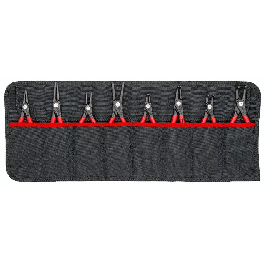 circlip pliers set O 10 - 60mm, 8-piece red, 4x straight tips, 4x 90° tips, in roll-up bag