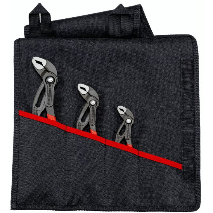 Cobra pliers set, 3-piece red, serrated grips, integrated pinch protection