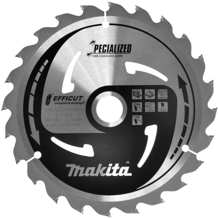 circular saw blade EFFICUT E-12217, O 165mm, 24Z bore 20mm, for cordless saws