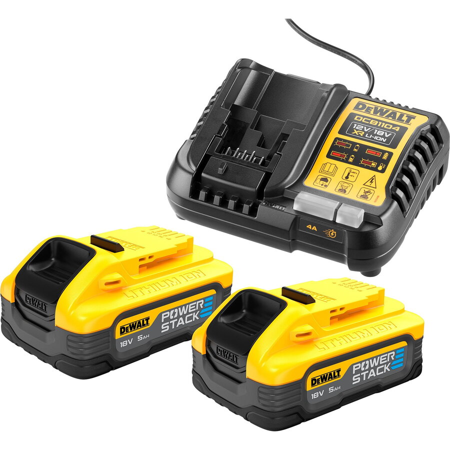 Powerstack Battery Starter Kit DCB1104H2, incl. 2x 18V batteries, yellow/black set, 18V 5Ah, DCB1104 fast charger