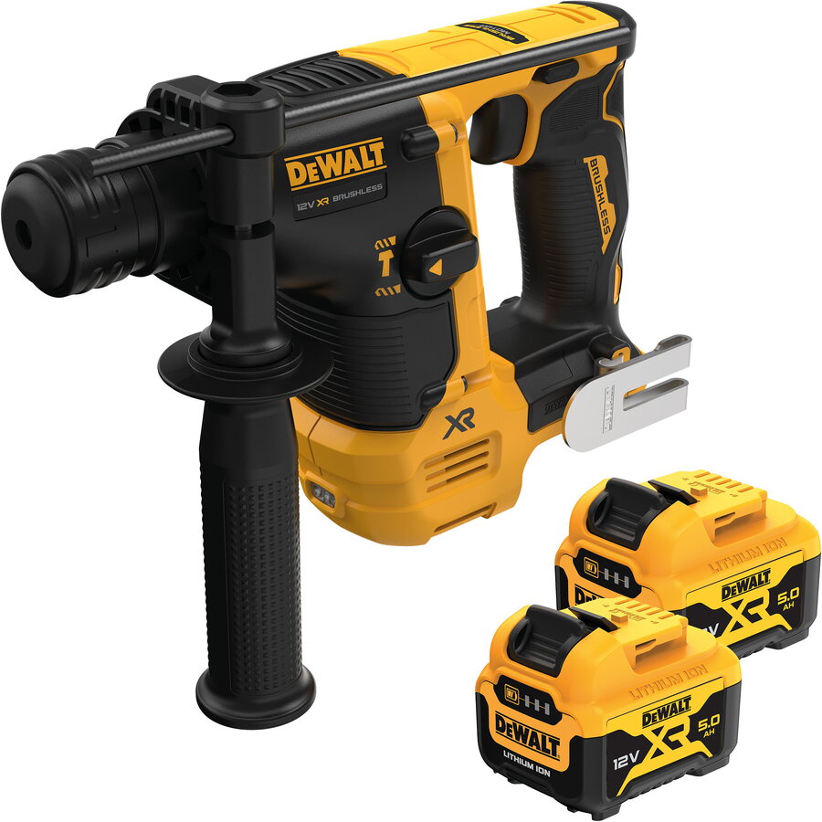 Rotopercutor Cordless Hammer Drill DCH072P2, 12 Volt yellow/black, 2x Li-ion batteries 5.0Ah, in T STAK box