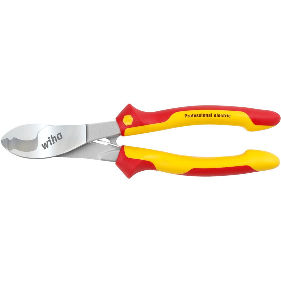 Professional electric cable cutter, 180mm, cutting pliers red/yellow, with on/off opening spring