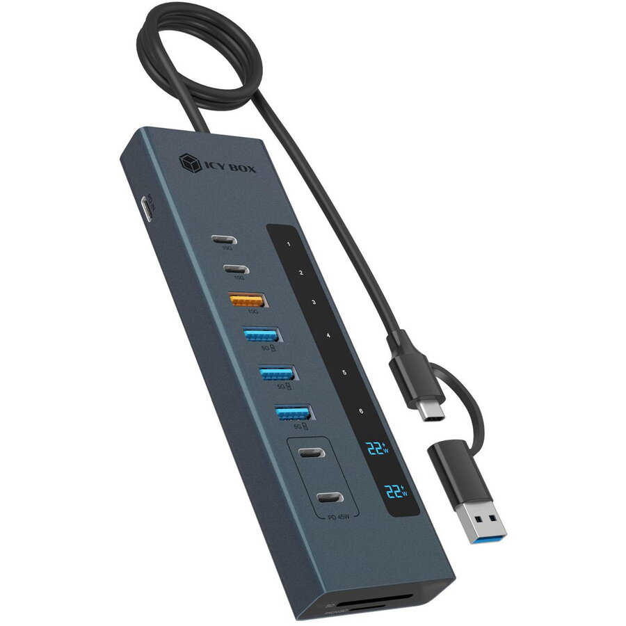 Statie de Andocare IB-HUB1742CR-C2PD USB-A USB-C SD microSD Albastru Deschis