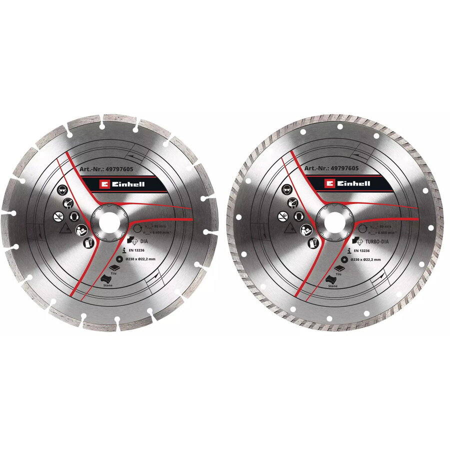 turbo diamond cutting disc, ? 230 x 22.23 x 1.8mm, set of 2 for angle grinders