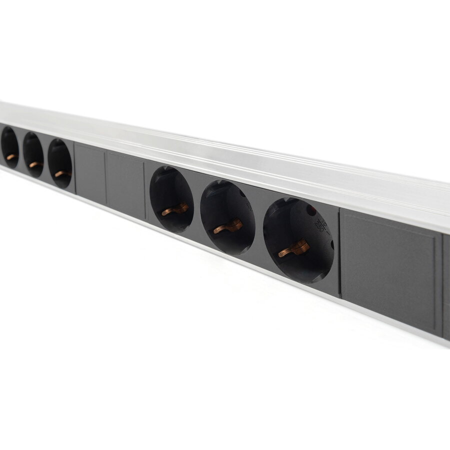 power strip with aluminum profile, 18-fold, 42U (black/aluminum, 2 meter cable, circuit breaker 16A type C)