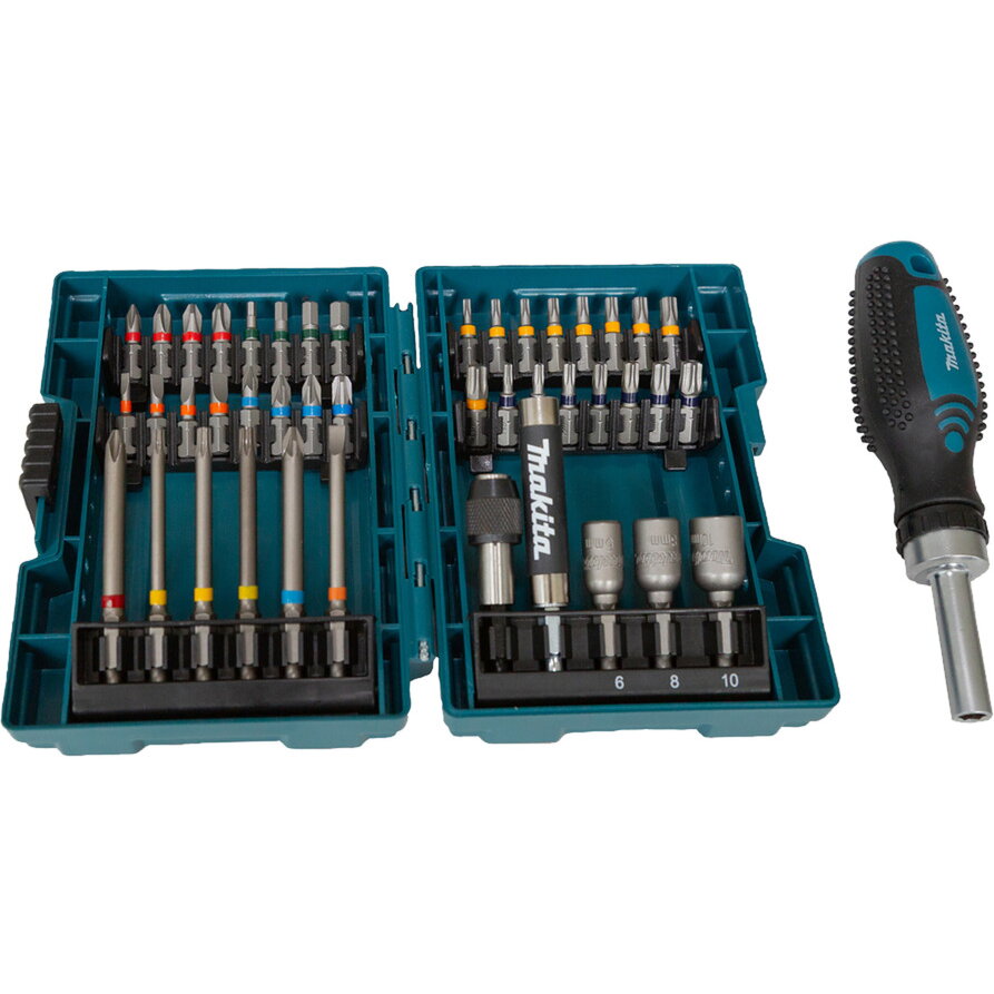 ratchet screwdriver + bit set, 44 pieces (blue, in case)