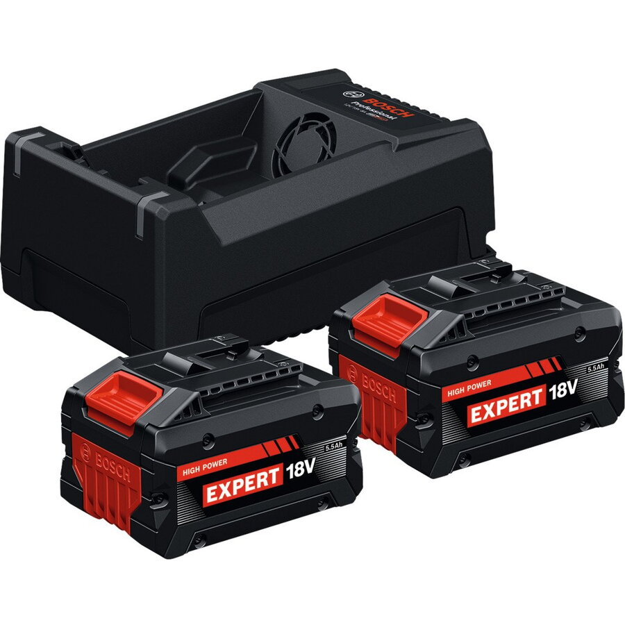 Bosch Powertools EXPERT starter set 2x EXBA 18V-55 + dual-voltage charger GAL 12V/18V-80 (black, 2x Li-ion battery 5.5Ah, AMPShare Alliance)