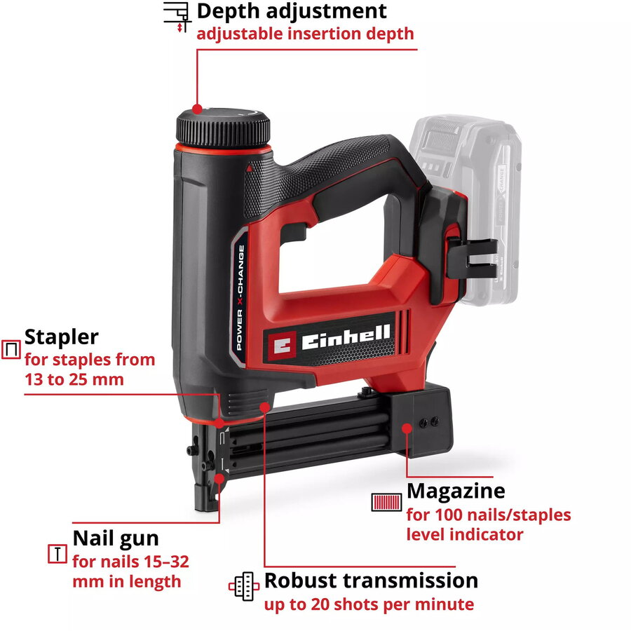 Power X-Change cordless nailer TE-CN 18/32 Li - Solo, 18Volt (red/black, without battery and charger)