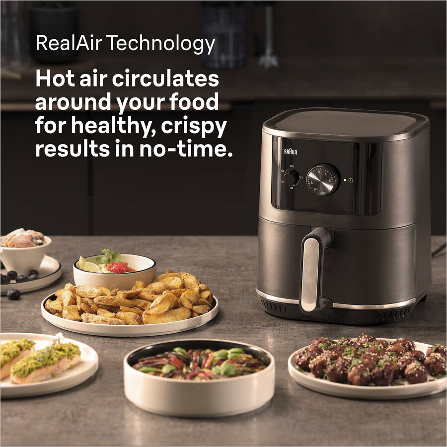 Braun Houshold hot air fryer MultiFry 3, HF 3000I (black (matt), 1,500 watts, basket 4.3 liters)