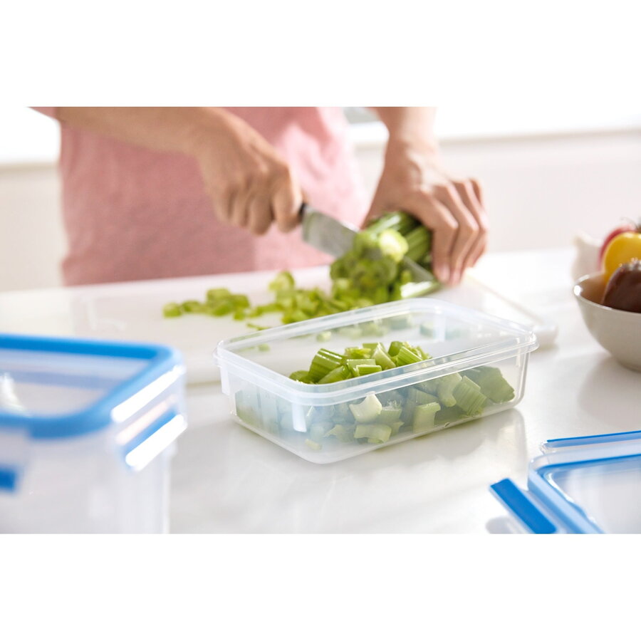 CLIP & CLOSE food storage container 0.8 liters (transparent/blue, rectangular, classic format)