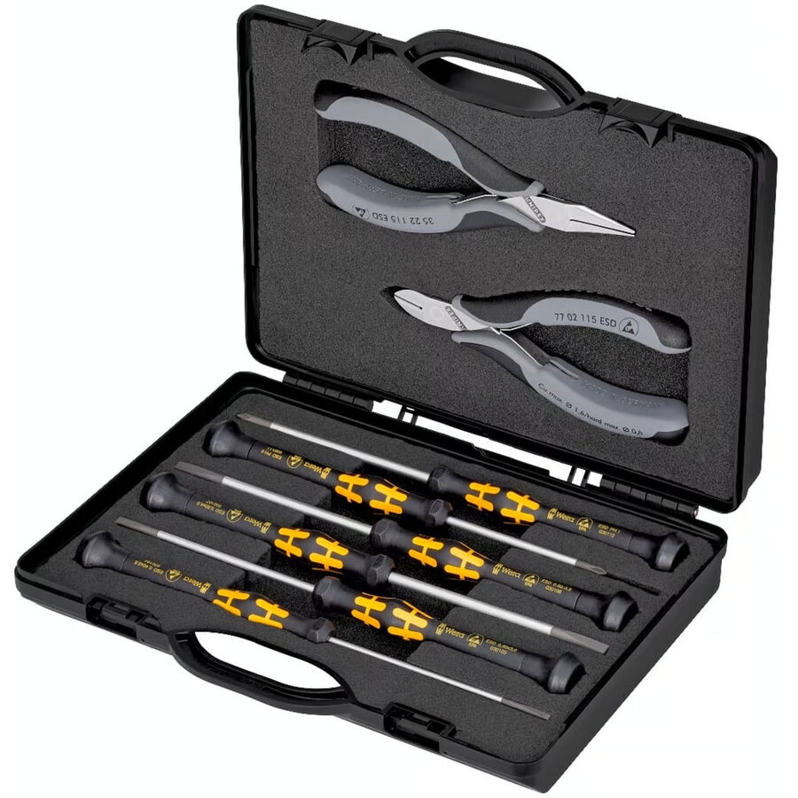 electronics pliers set ESD, 8 pieces (black/gray, ESD version, electrically dissipative)