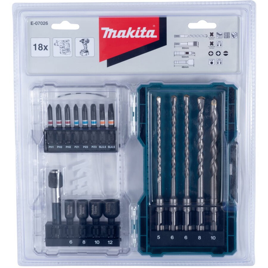 drill bit set SDS Plus, 18 pieces, drill & bit set (folding box with transparent lid)