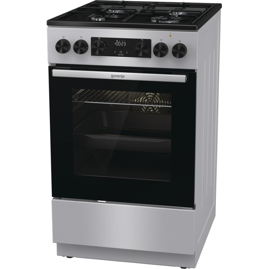 Aragaz Mixt G600 GK5C60SJ 4 Arzatoare pe Gaz Cuptor Electric 62L AquaClean 50CM Clasa A Gri/Negru