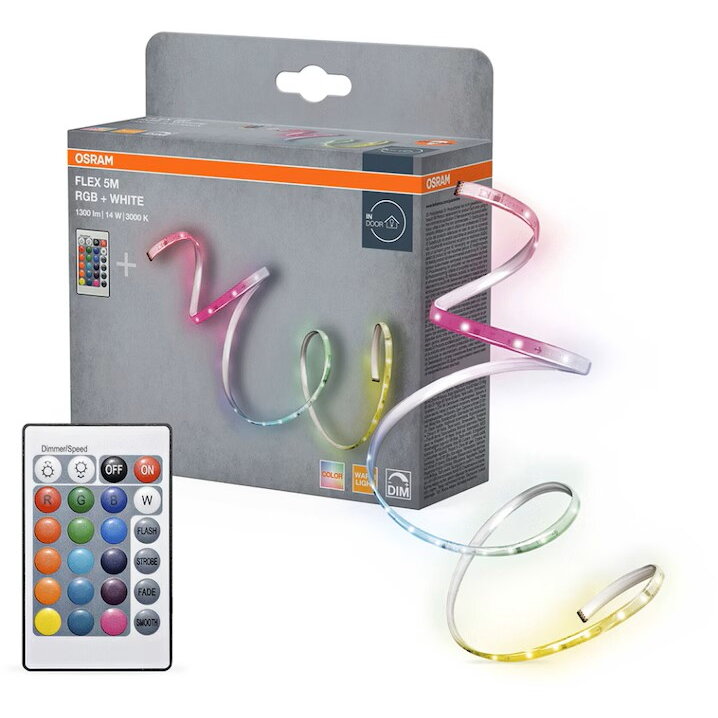 Banda LED 000004099854448577 Flex 5m RGB cu Telecomanda 14W 220-240V 1300lm 3000K Dimabila IP20