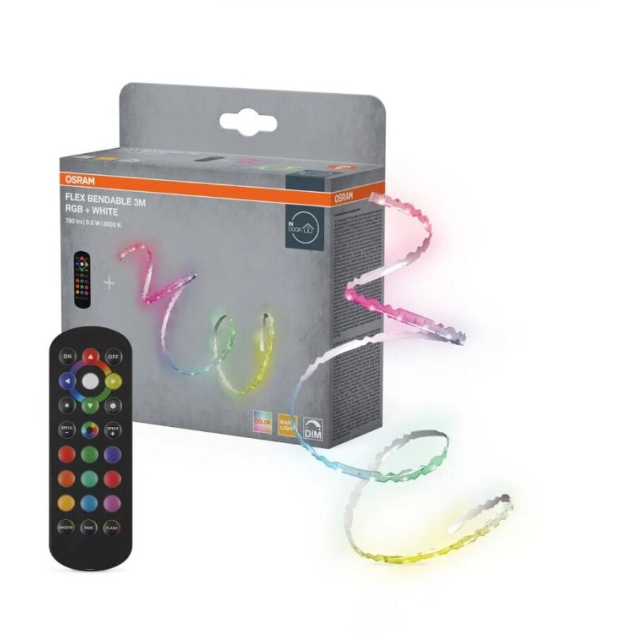 Banda LED 000004099854448690 Flexibil 3m RGB cu Telecomanda 6.5W 220-240V 780lm Lumina Alba si Color (3000K) Dimabila IP20