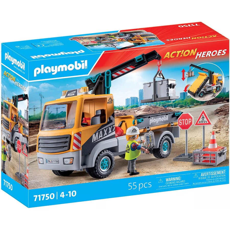 Set de Constructie Camion de santier cu macara 55 piese +4 ani