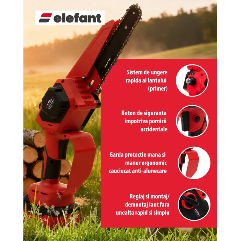 Mini Fierastrau cu Lanț și Acumulator Elefant EBS-104 20V/4Ah Brushless — imaginea 5