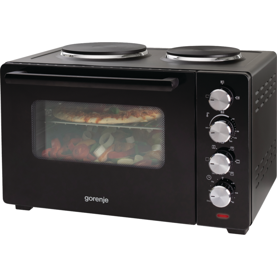 Mini Cuptor Electric OM30GBX Capacitate 30L 2 Zone de Gatit Superioare 1600W Negru/Argintiu