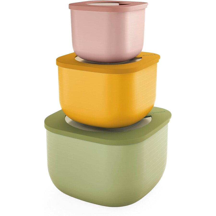 Set 3 Caserole cu Capac ECO STORE & MORE Verde/Galben/Roz