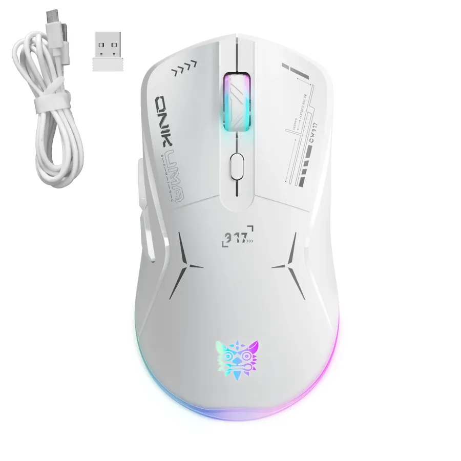 Mouse Gaming Onikuma CW917 Wireless 2.4GHz / USB Iluminare RGB Maxim 4800DPI Alb — imaginea 3