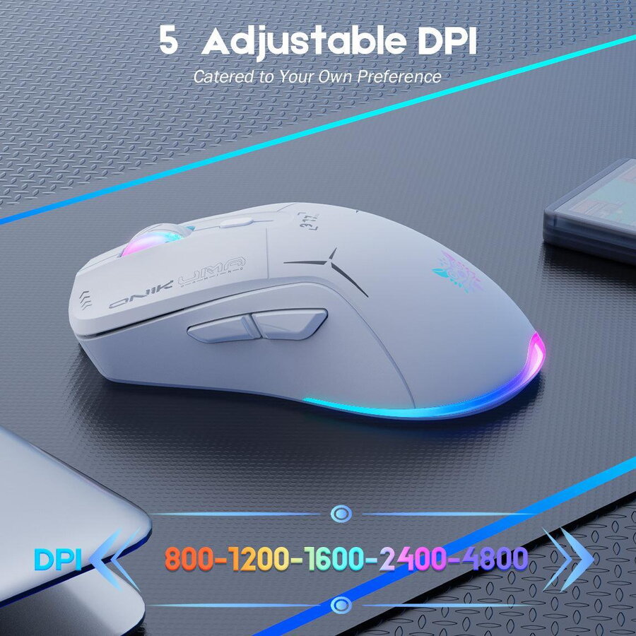Mouse Gaming Onikuma CW917 Wireless 2.4GHz / USB Iluminare RGB Maxim 4800DPI Alb — imaginea 4