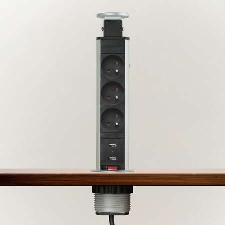 Priza Incastrabila Birou 3 Prize 2 USB 3500W Pop Up 230V Compatibil Slovacia Argintiu