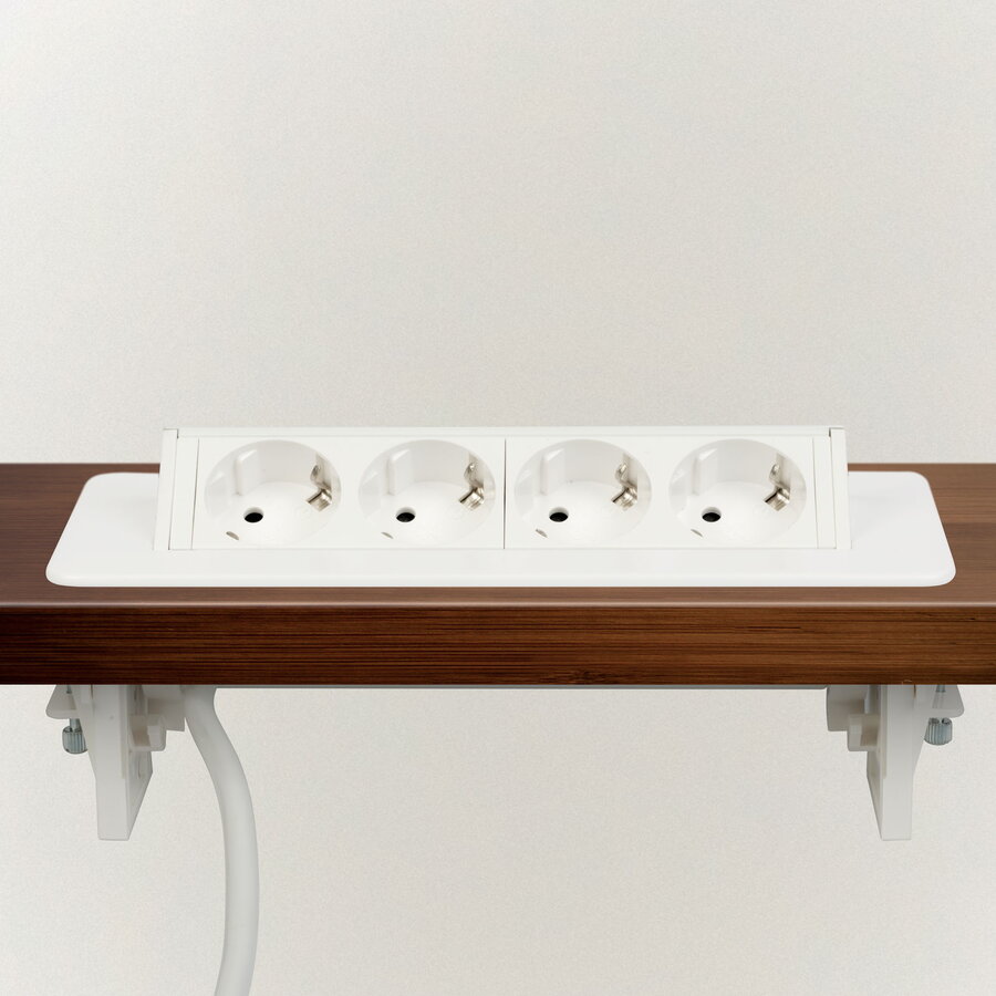 Priza Incorporabila Blat 4 Prize Schuko Flip Up 16A 3500W 1.5m Cablu Alb