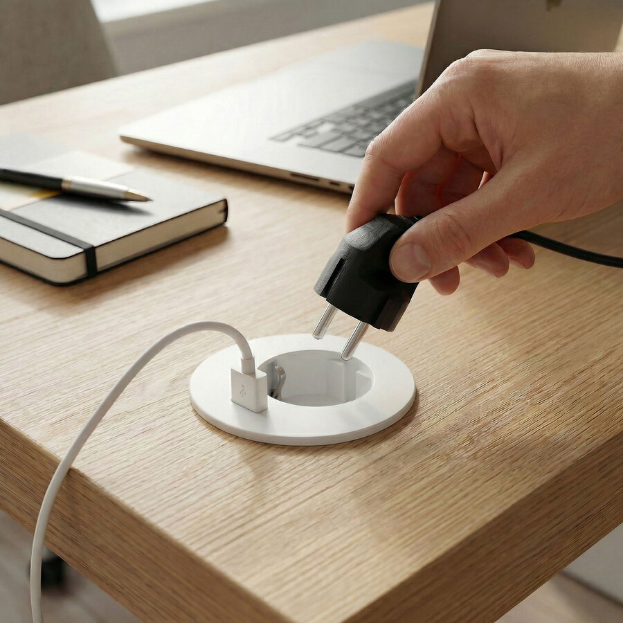 Priza Incorporabila Blat cu USB 1 Priza Schuko 2.1A 16A 1.5m Cablu Alb