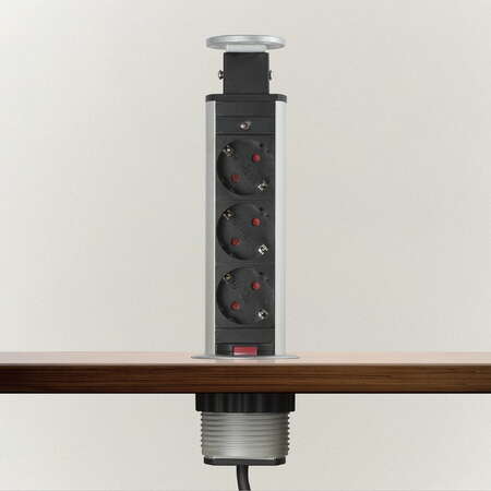 Priza Incastrabila Birou 3 Prize Protectie Copii 3500W Metal Pop Up 230V