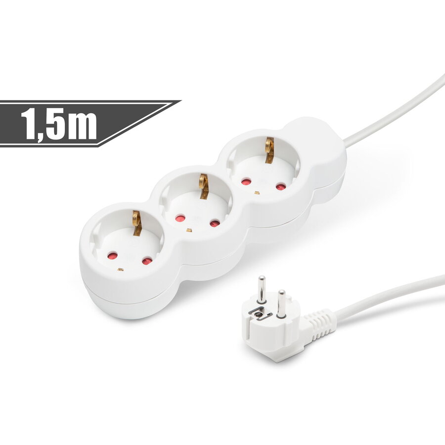 Prelungitor 3 Prize Schuko 1.5m 16A cu Protectie Copii Stecher 90° Alb