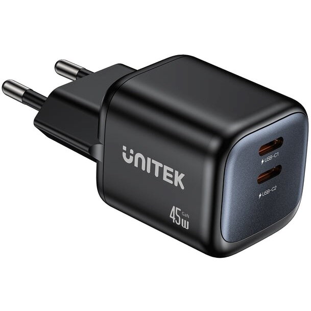 Incarcator 2x GAN 45W 2x USB-C PD QC Negru