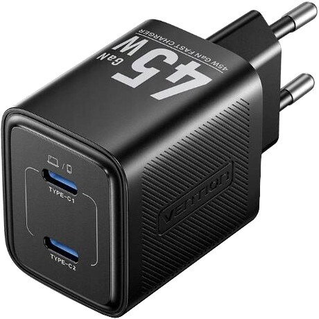 Incarcator 45W PD  GaN 2x USB-C Negru